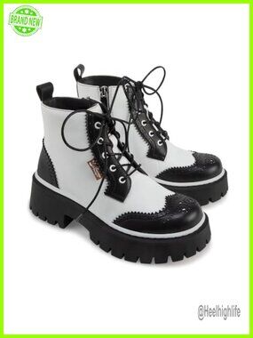 Women's Chunky Ankle Boots Brogue Wingtip Zip Up Rubber Sole